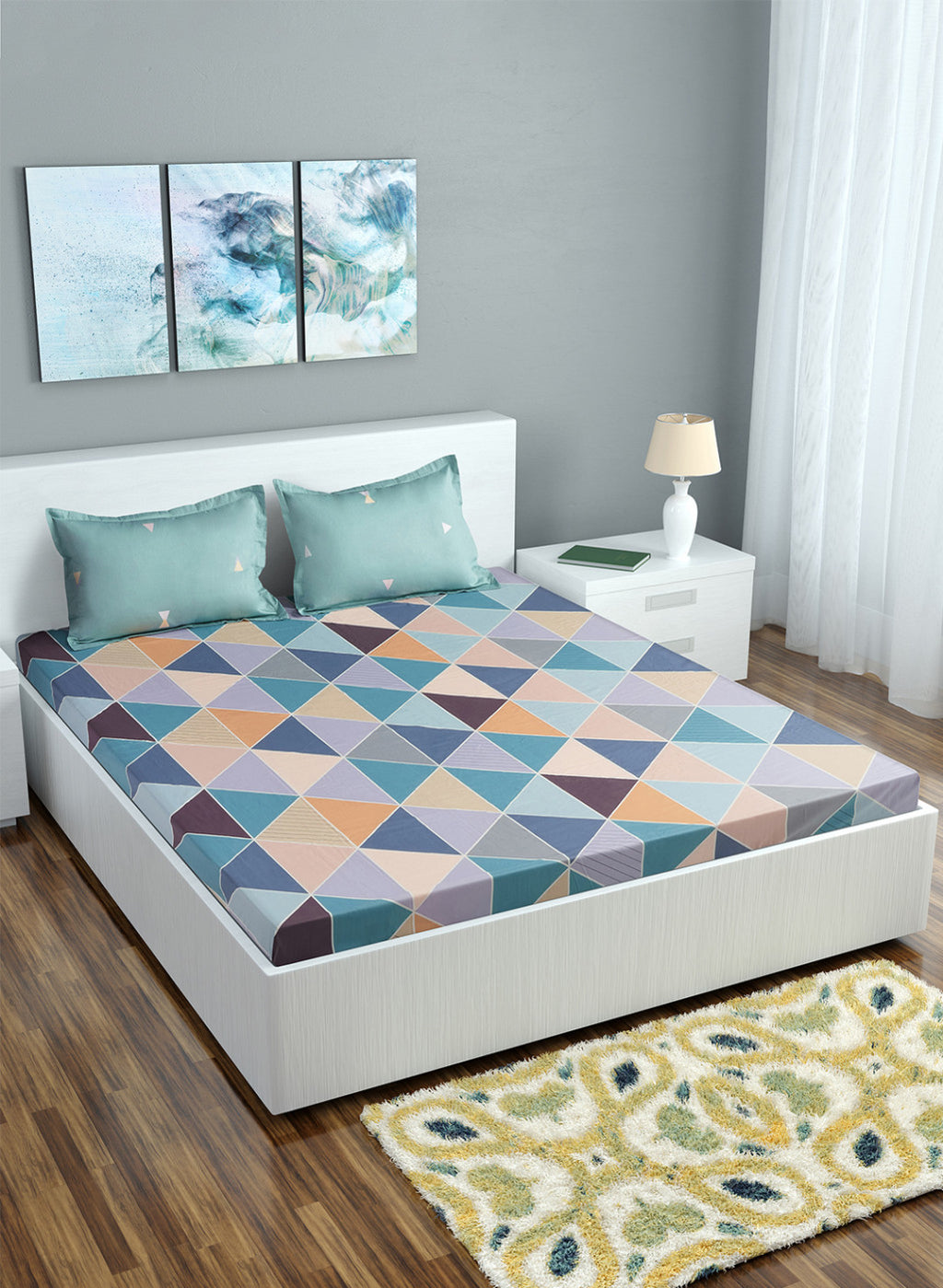 Multicolor 128 TC Bedsheet with 2 Pillow Covers (Santiago Gold)
