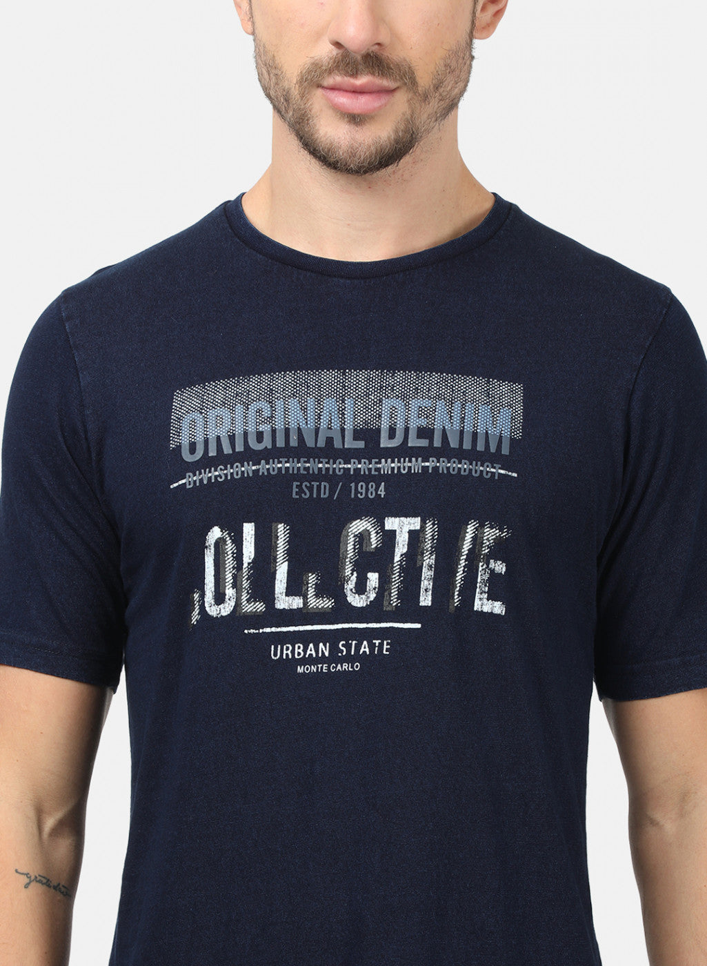 Men Blue Self T-Shirts