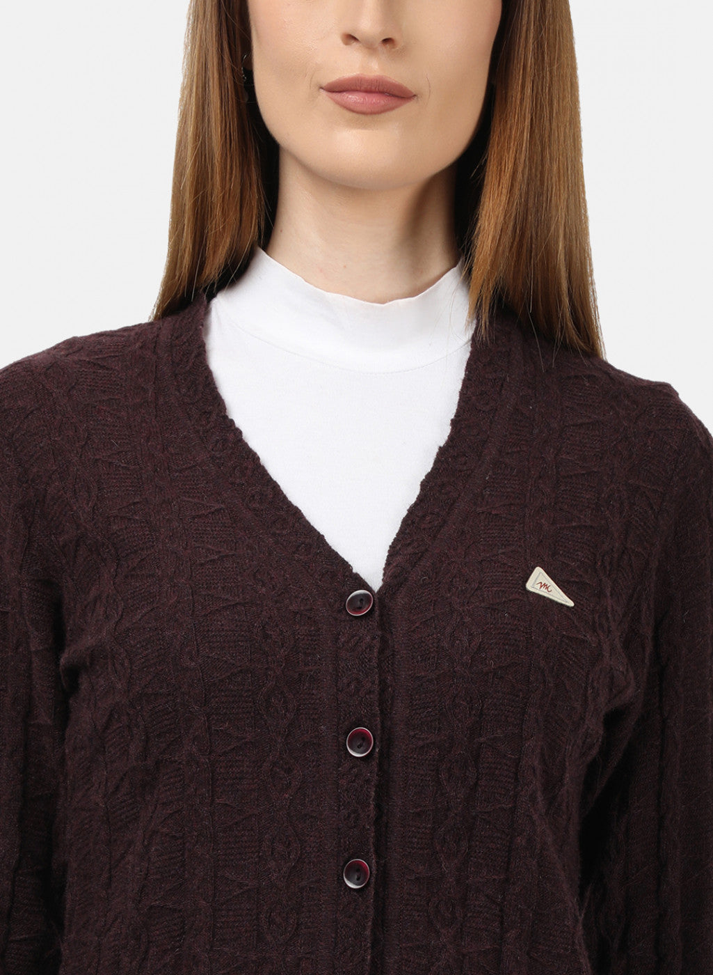 Women Purple Self Design Cardigan