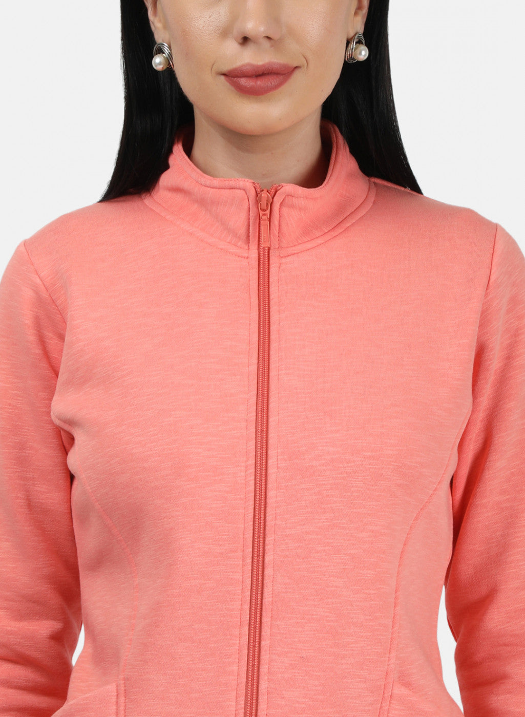 Women Peach Plain Sweatshirt