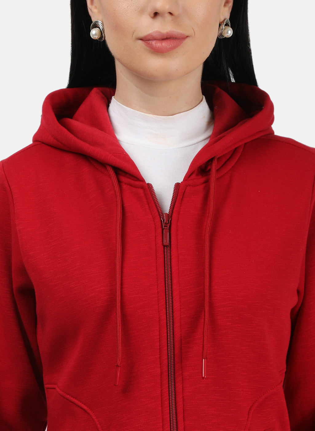 Women Red Plain Sweatshirt