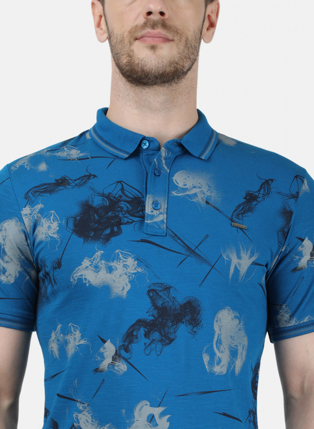 Mens Blue Printed Collar T-Shirts