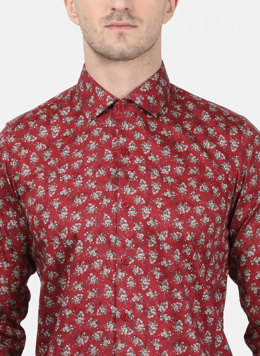 Mens Maroon Printed Shirt
