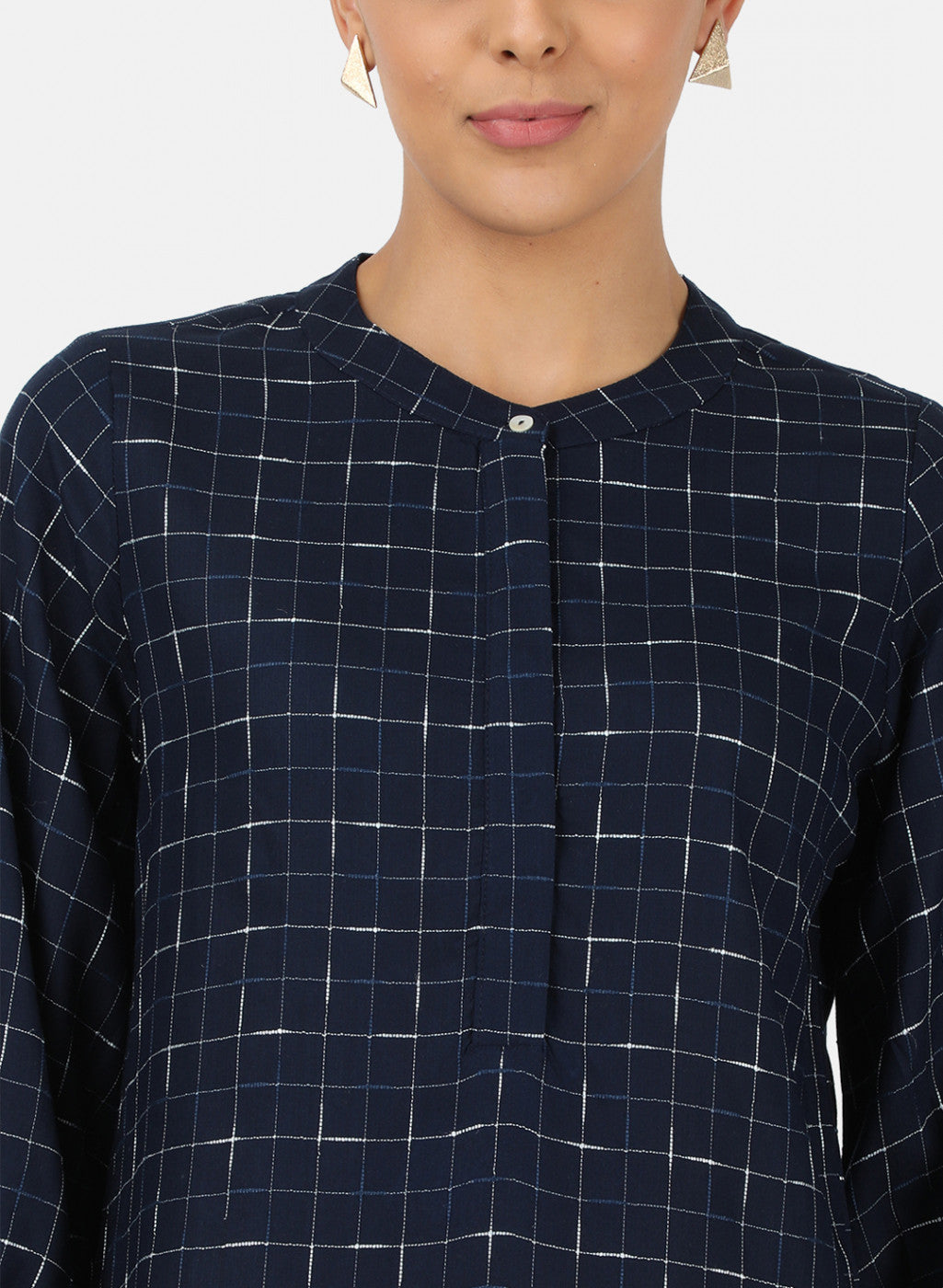 Womens Navy Blue Check Top