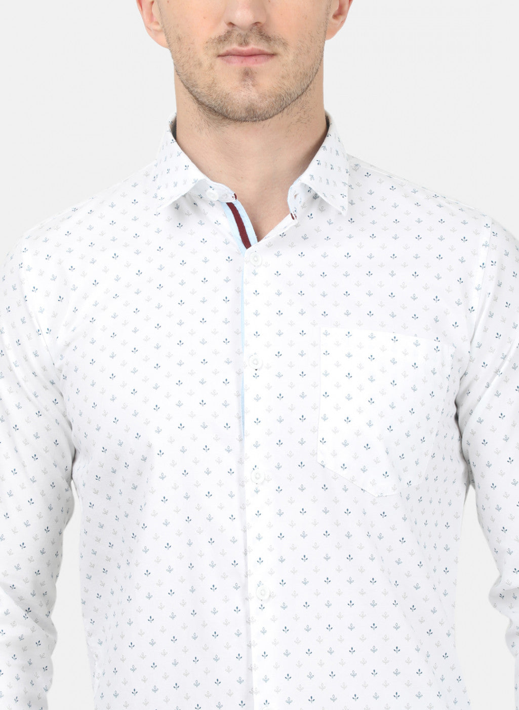 Mens White Printed Shirt