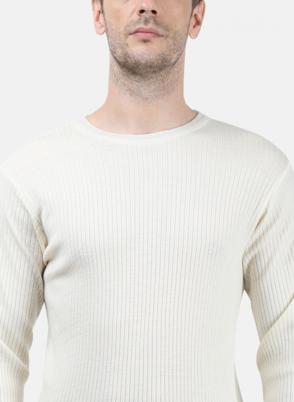 Men Off White Solid Pullover