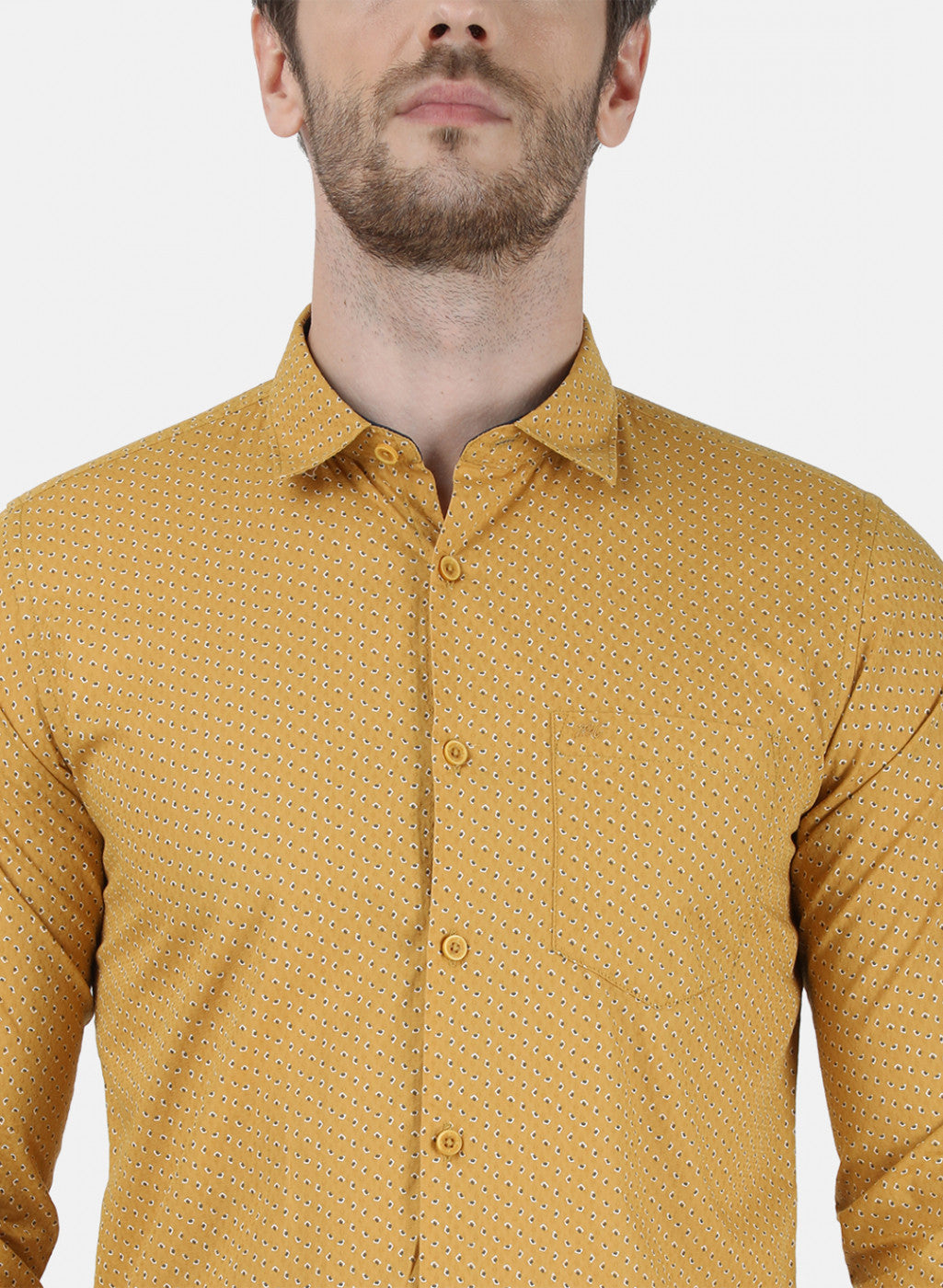 Mens Mustard Printed Shirt