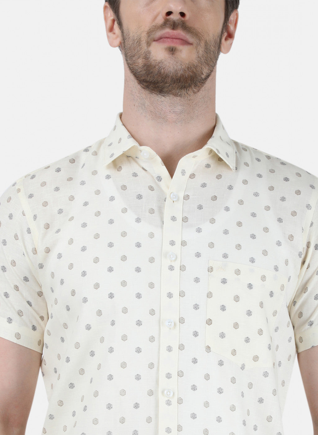 Mens Off White Printed Linen Shirt