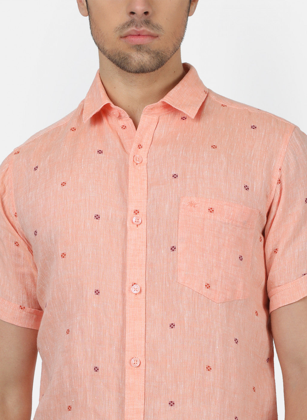 Men Peach Printed Linen Shirt