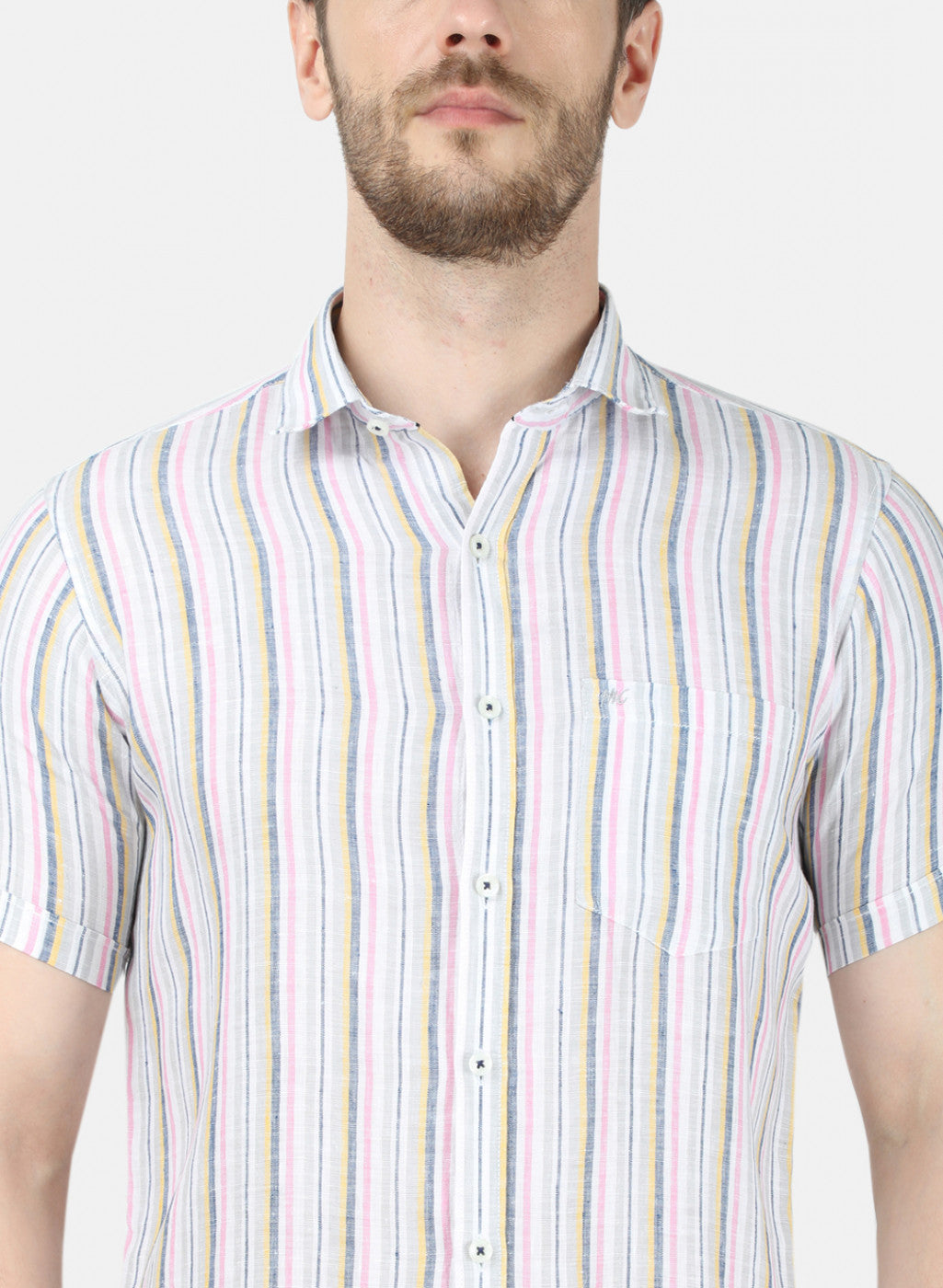 Mens Pink Stripe Linen Shirt