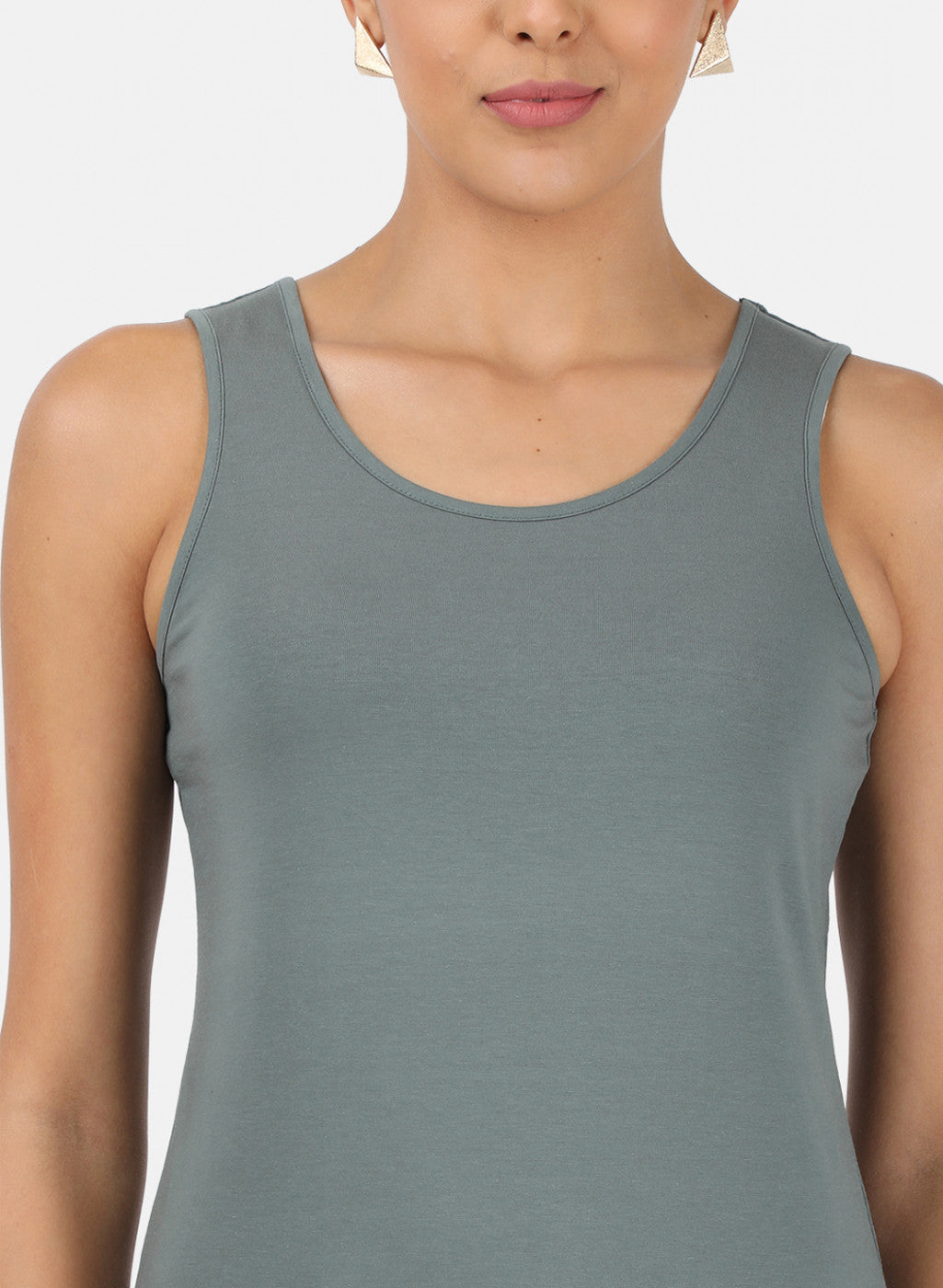 Womens Grey Plain Spaghetti