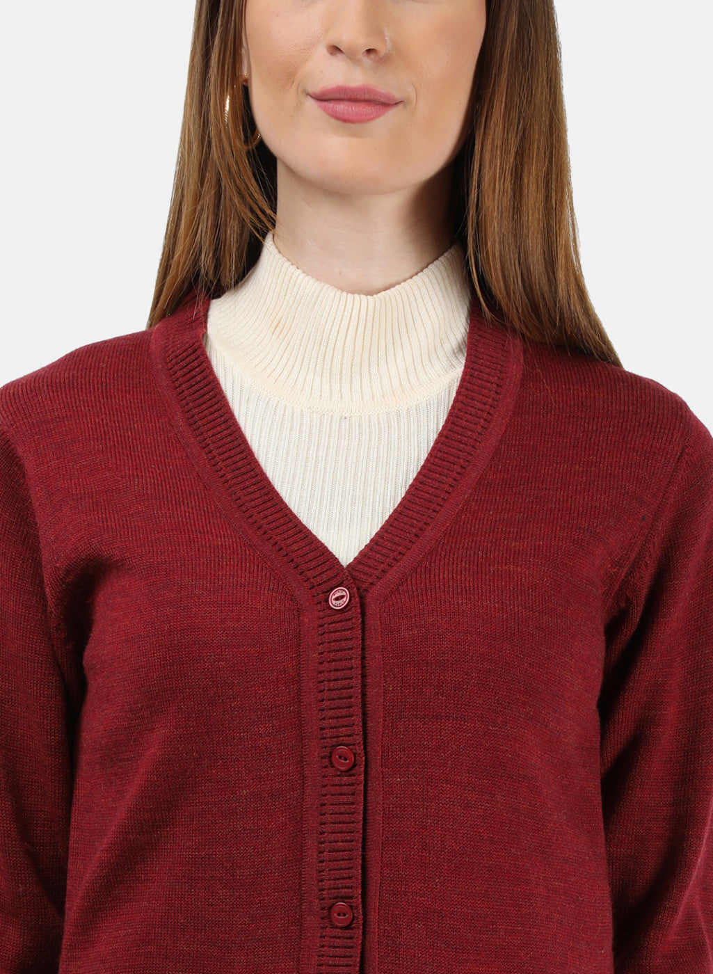 Women Maroon Solid Cardigan