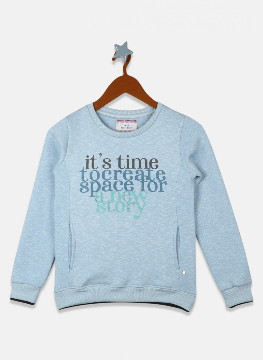Girls Sky Blue Printed Sweatshirt