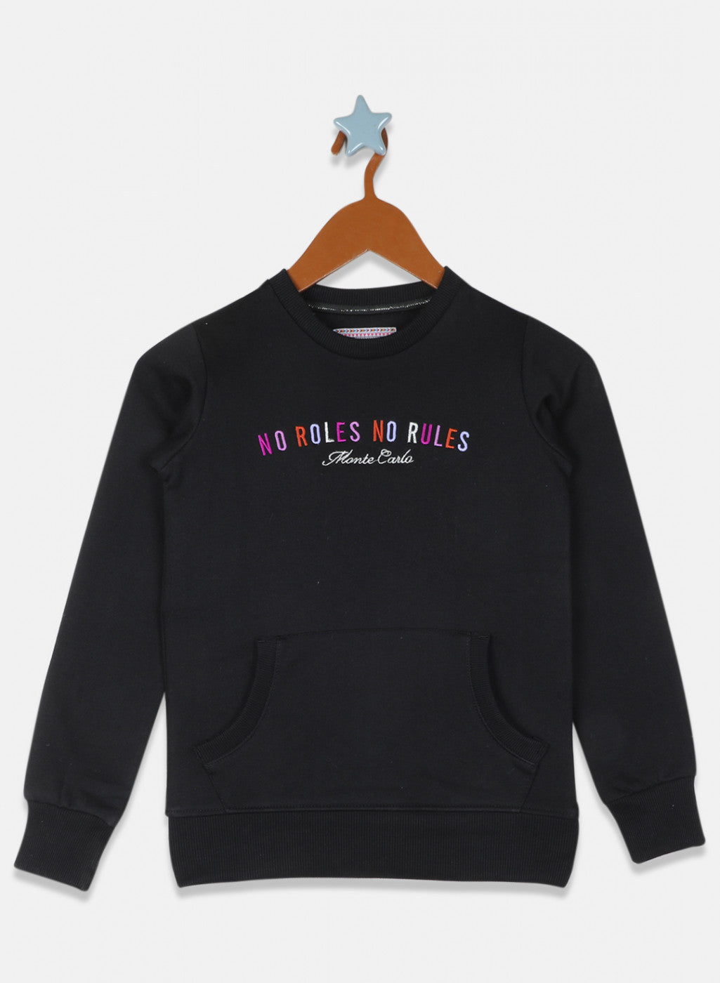 Girls Black Embroidered Sweatshirt