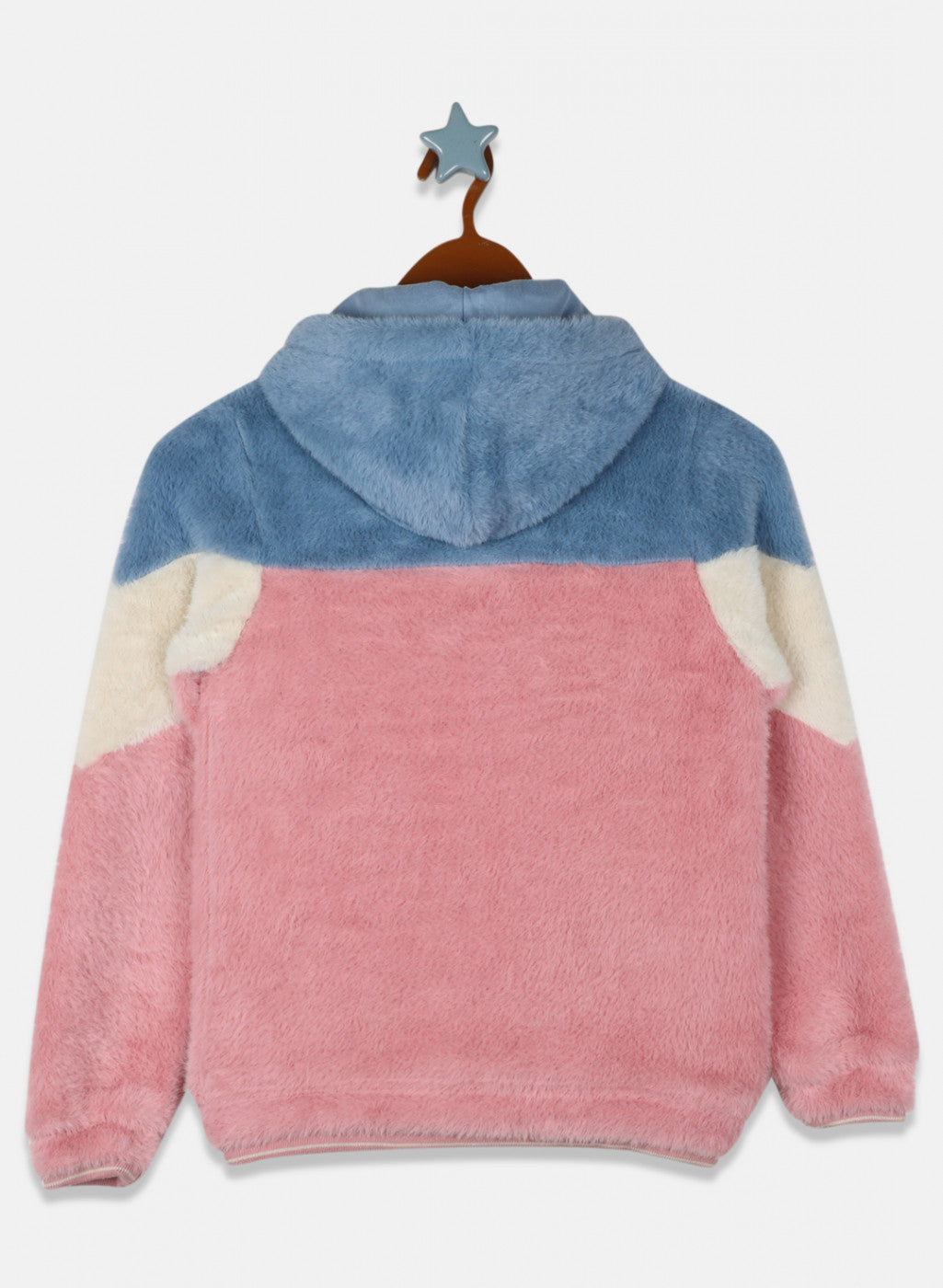 Girls Peach & Blue Solid Sweatshirt