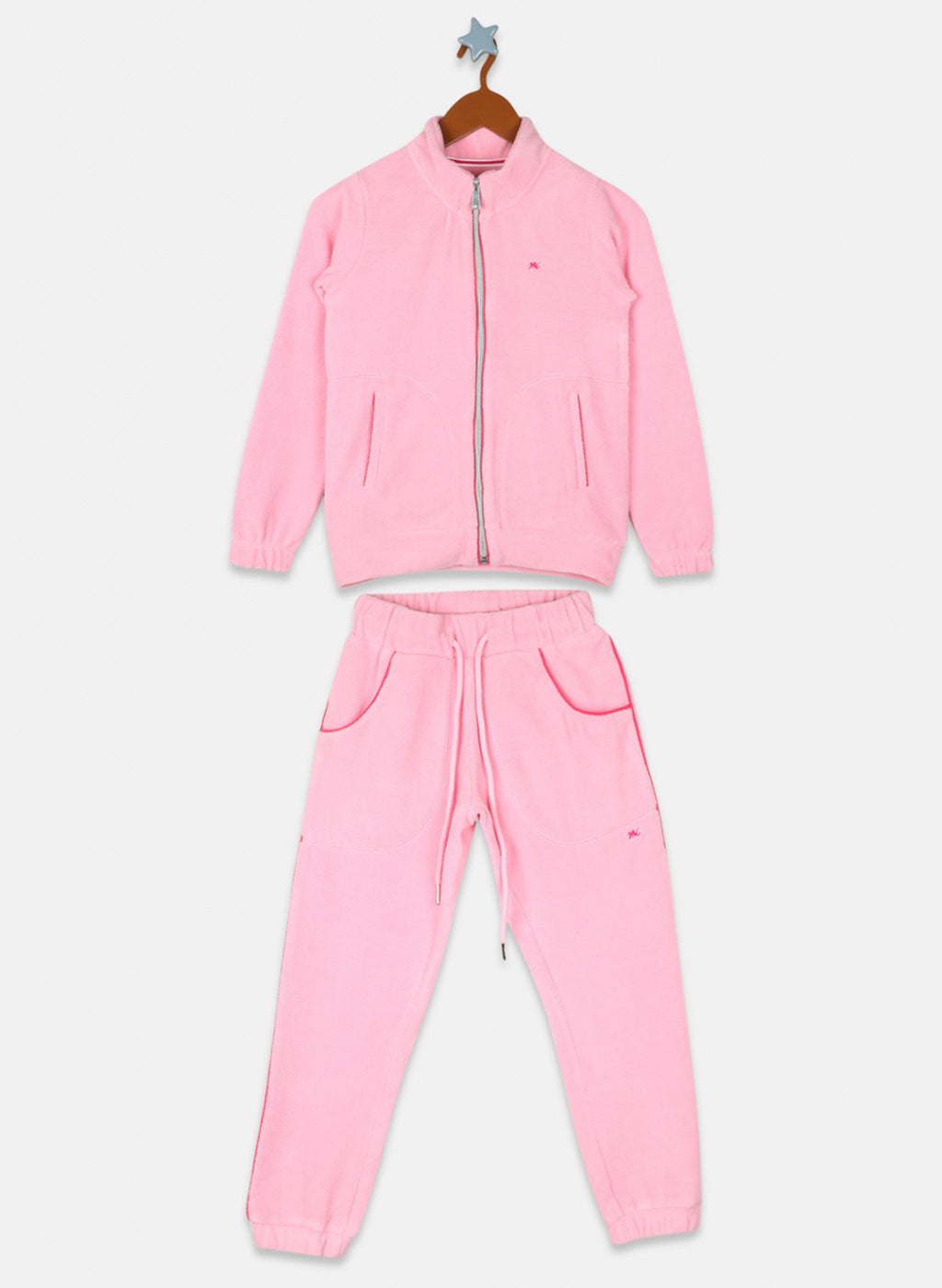 Girls Pink Solid Tracksuit