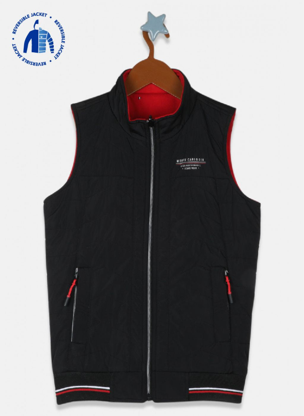 Boys Black & Red Reversible Solid Jacket