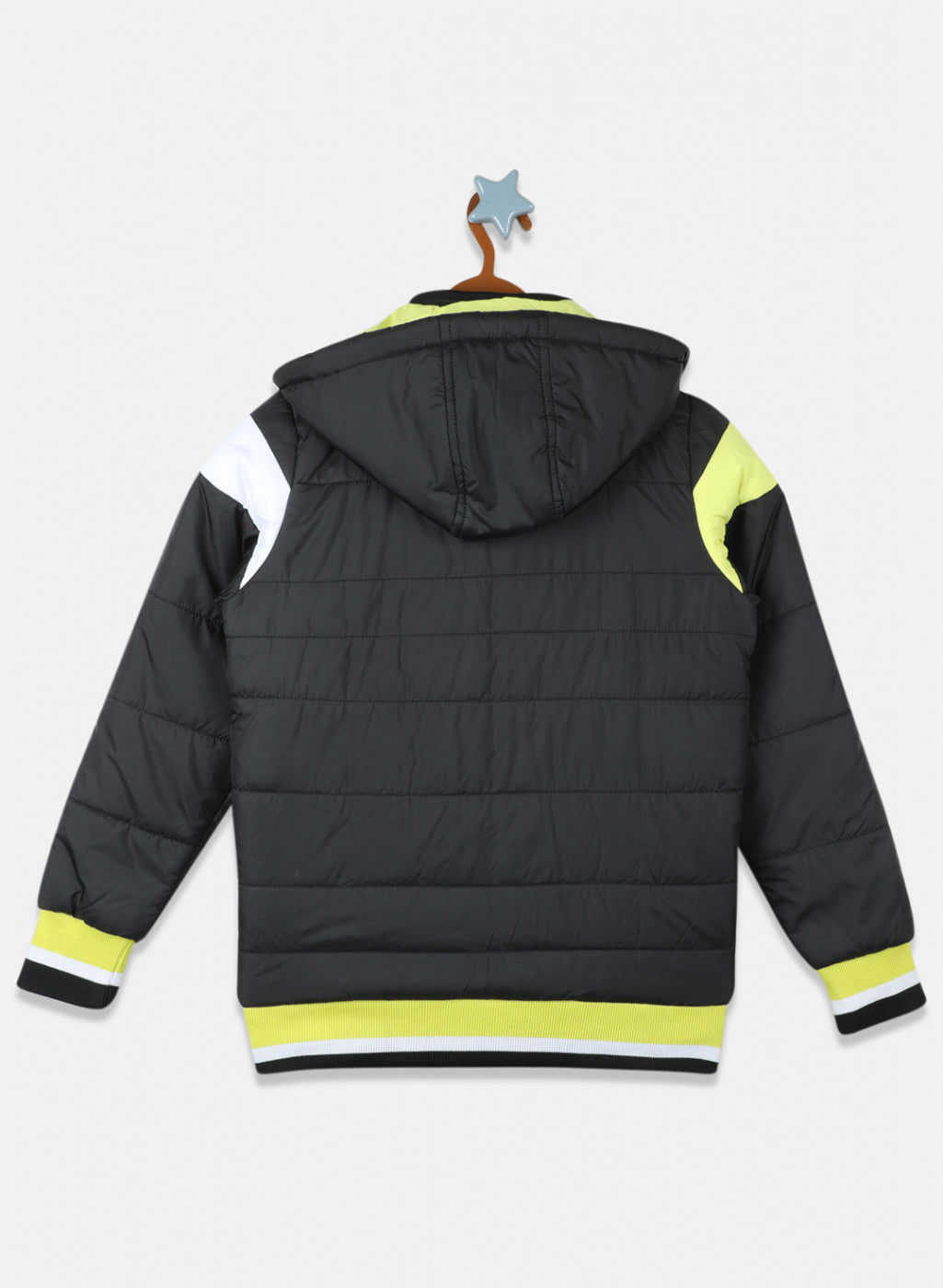 Boys Black & Neon Green Solid Jacket