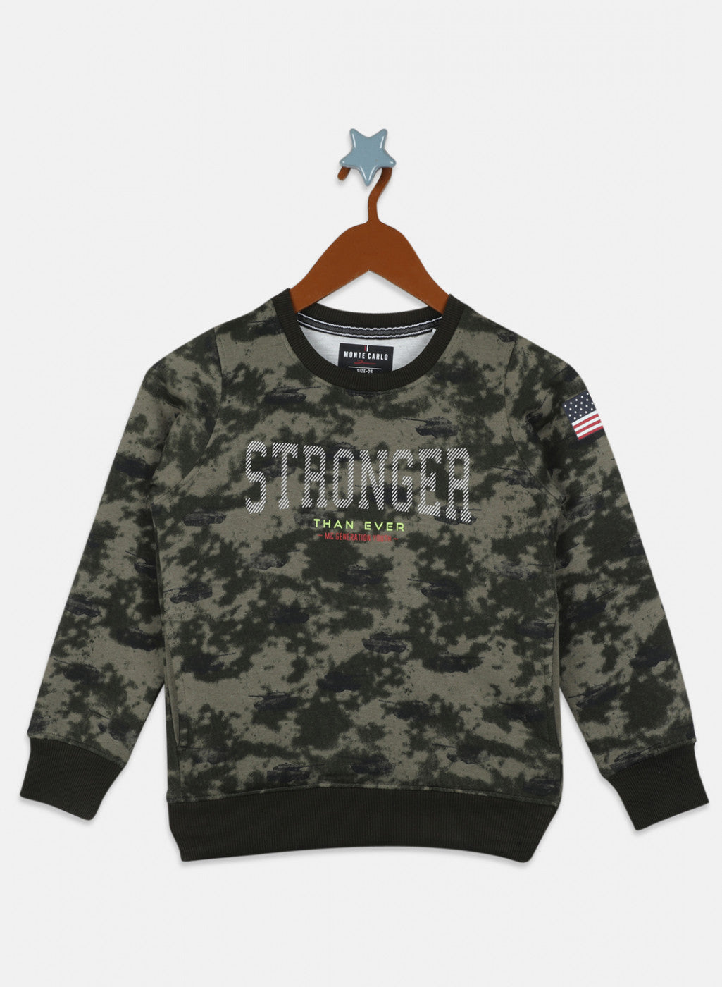 Boys Olive Printed Sweatshirt