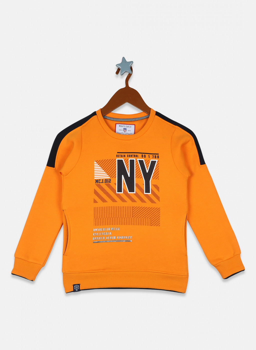Boys Orange Printed Sweatshirt
