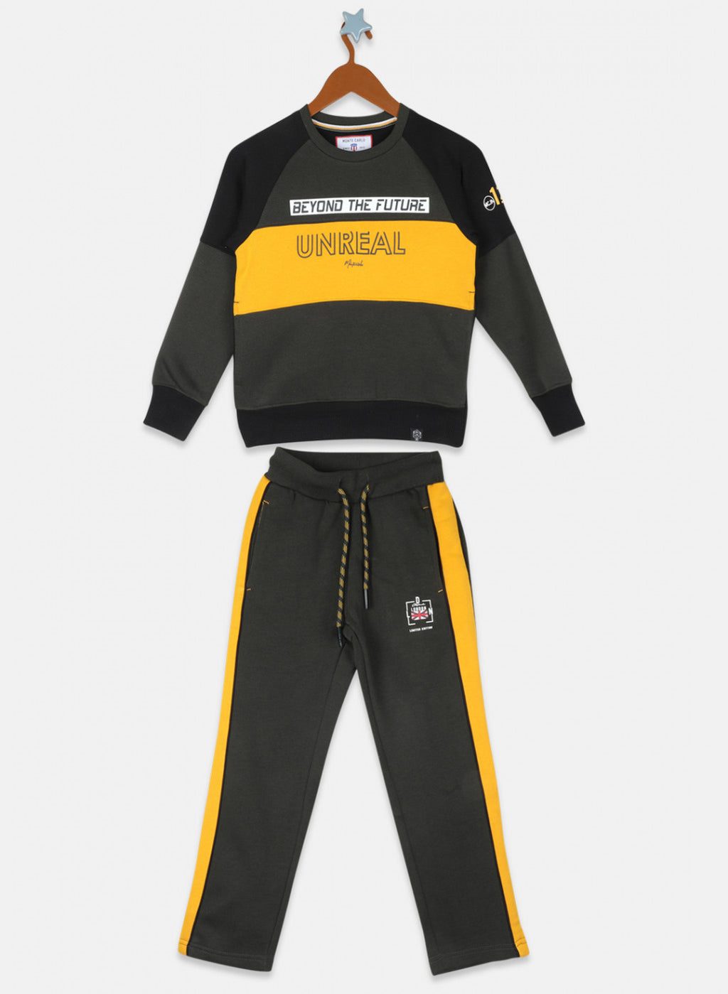 Boys Olive & Black Printed Tracksuit