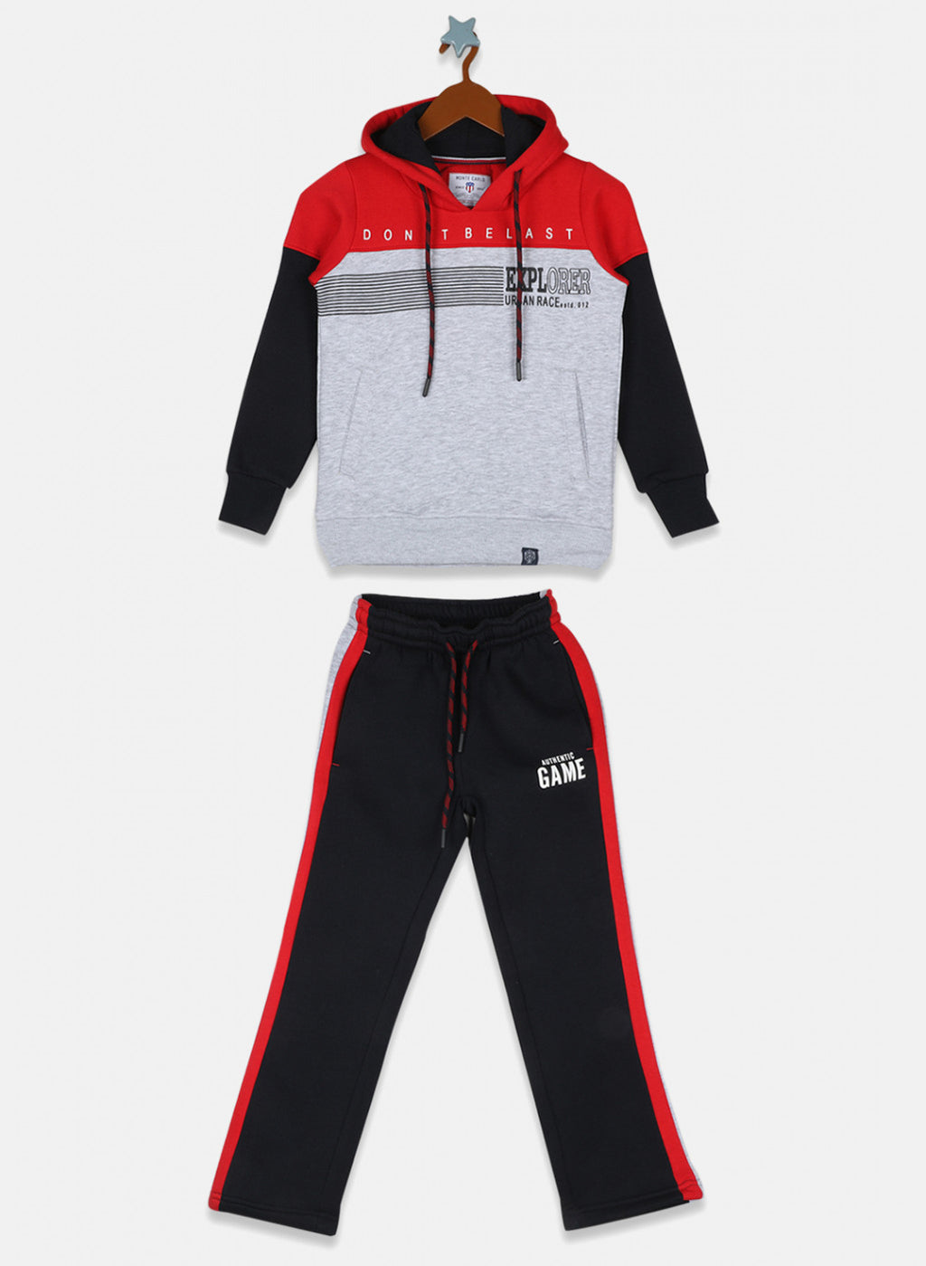 Boys Red & Navy Printed Tracksuit
