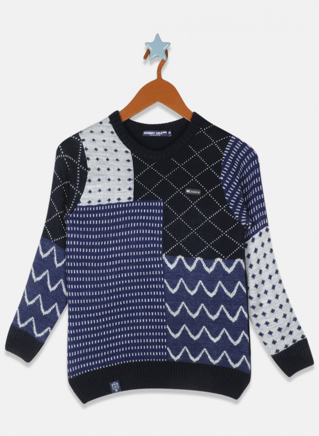 Boys Navy Blue Printed Pullover