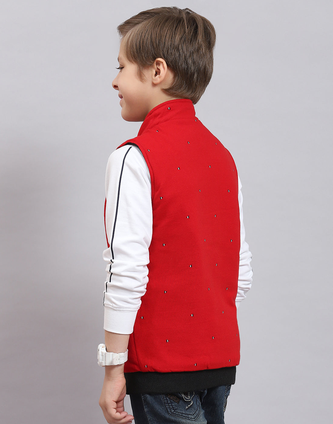 Boys Black Solid Stand Collar Sleeveless Boys Jacket