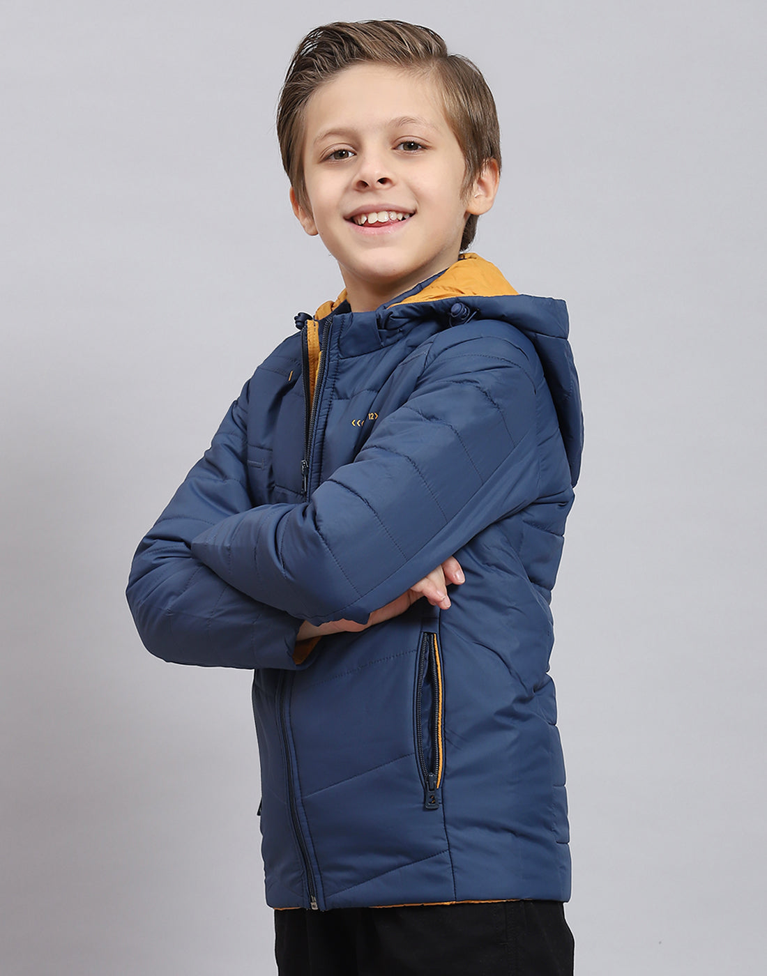 Boys Blue Solid Hooded Full Sleeve Boys Jacket