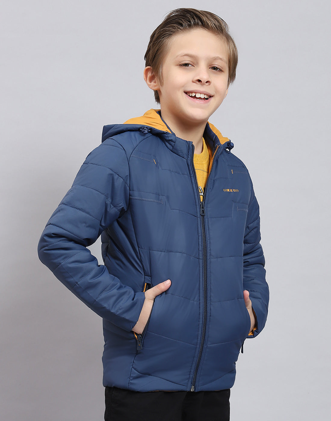 Boys Blue Solid Hooded Full Sleeve Boys Jacket