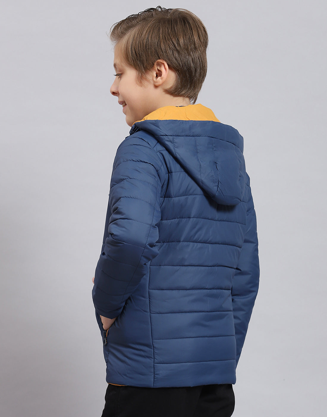 Boys Blue Solid Hooded Full Sleeve Boys Jacket