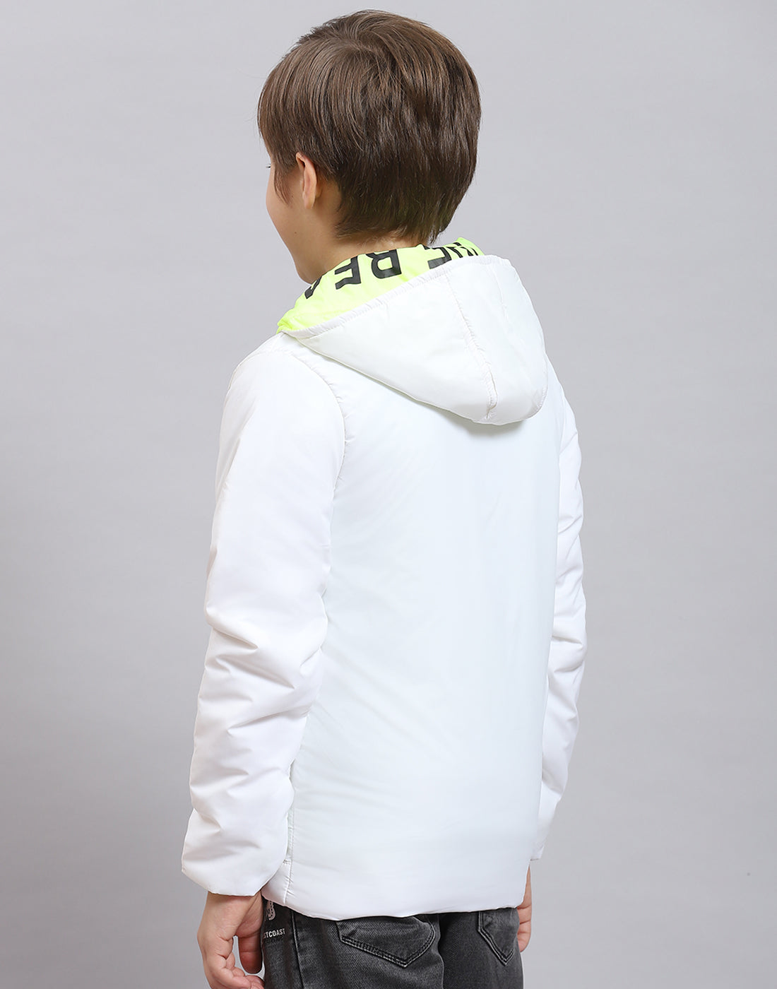 Boys White Solid Hooded Full Sleeve Boys Jacket