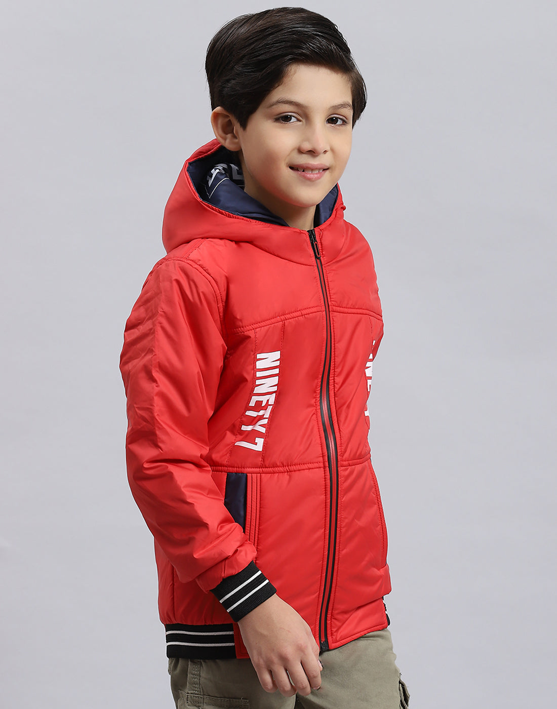 Boys Red Solid Hooded Full Sleeve Boys Jacket