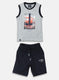 Boys Grey Printed Bermuda Set