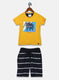Boys Mustard & Navy Blue Printed Bermuda Set