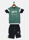 Boys Green & Navy Blue Printed Bermuda Set