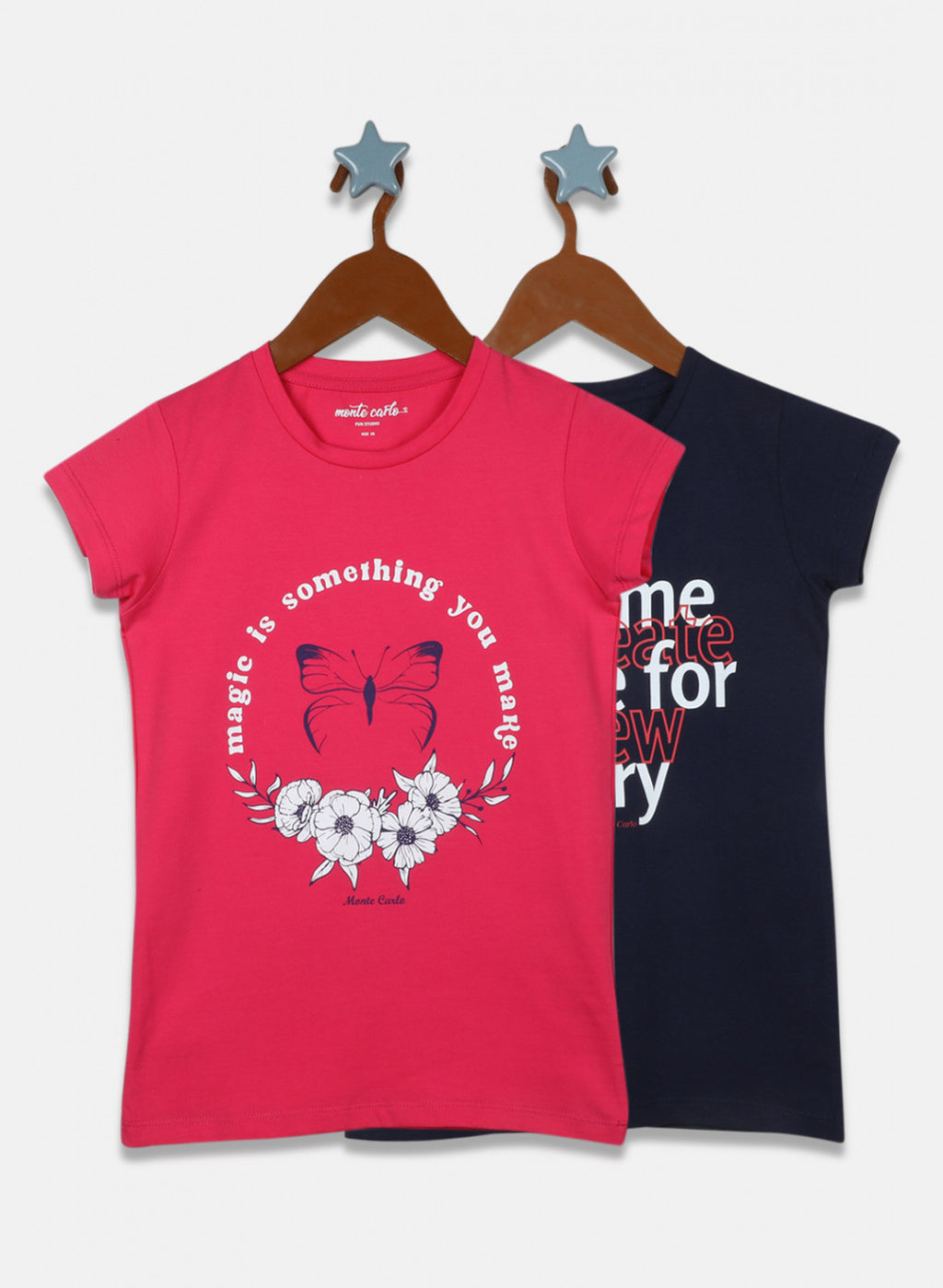 Girls Pink & Navy Blue Printed Top 2Pc Set