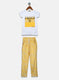 Girls White & Yellow Printed Lower Set