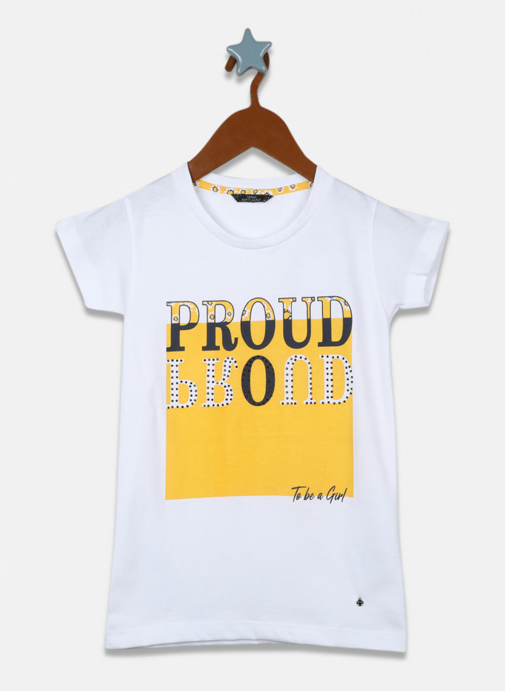 Girls White & Yellow Printed Lower Set