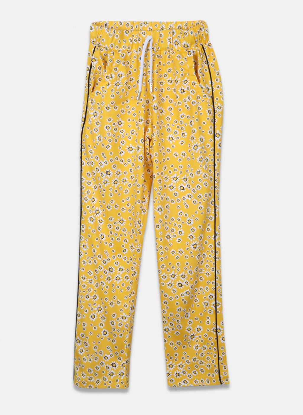 Girls White & Yellow Printed Lower Set