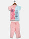 Girls Peach & Blue Printed Capri Set