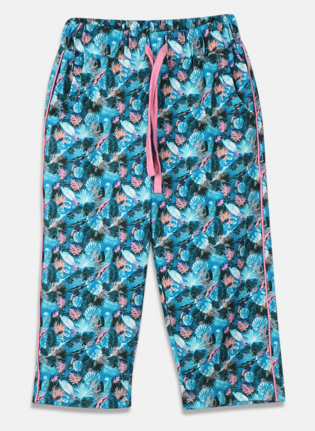 Girls Pink Printed Capri Set