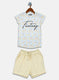 Girls Off White & Yellow Printed Short Set