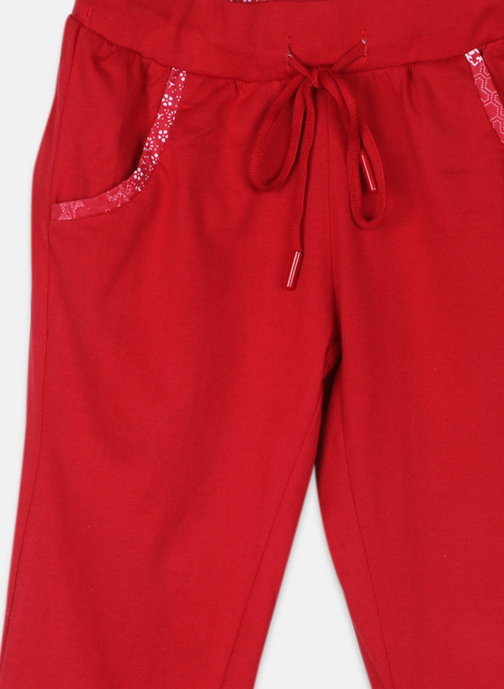 Girls Red Plain Capri