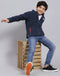 Boys Navy Blue Solid Stand Collar Full Sleeve Boys Jacket
