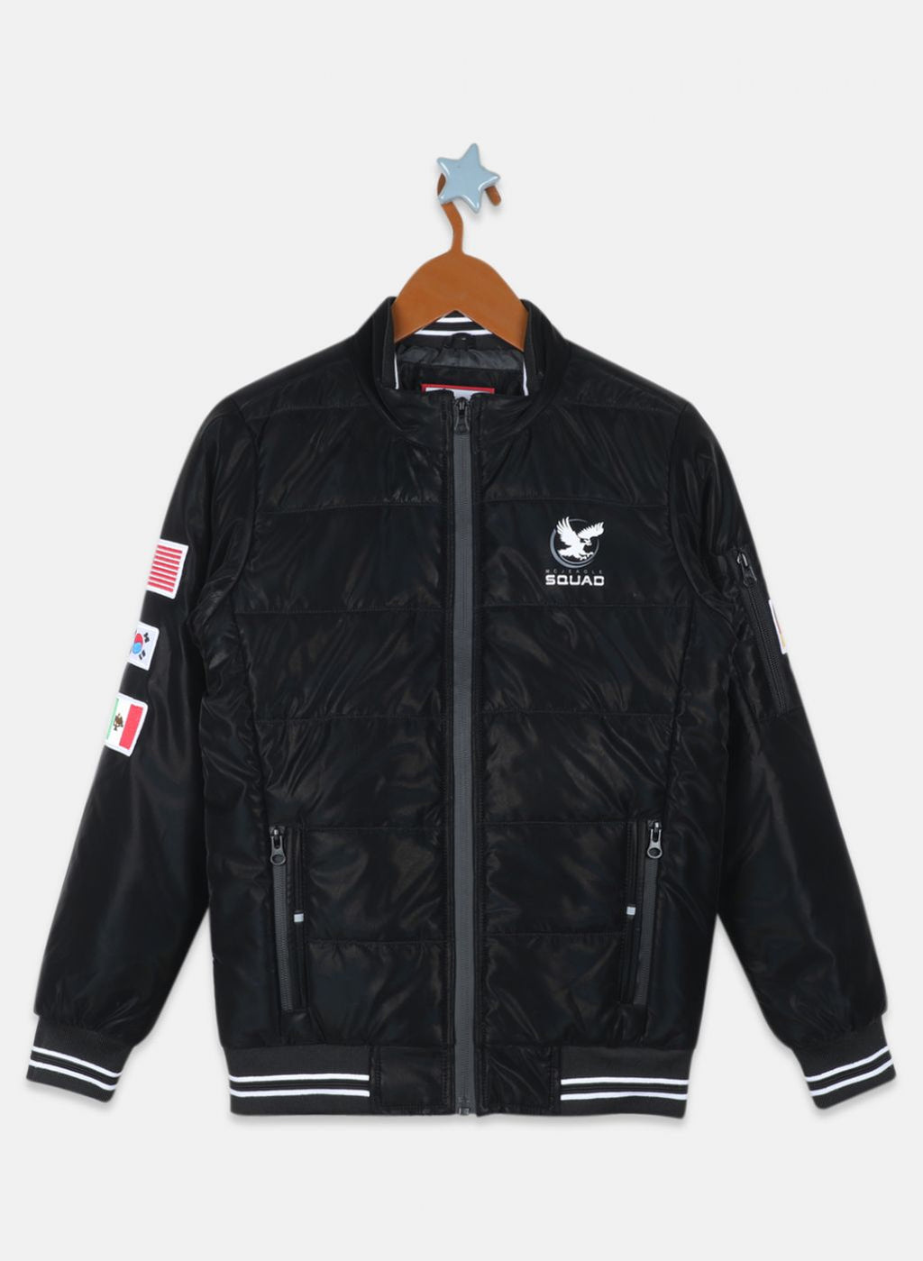 Boys Black Self Design Jacket