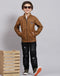 Boys Brown Solid Stand Collar Full Sleeve Boys Jacket
