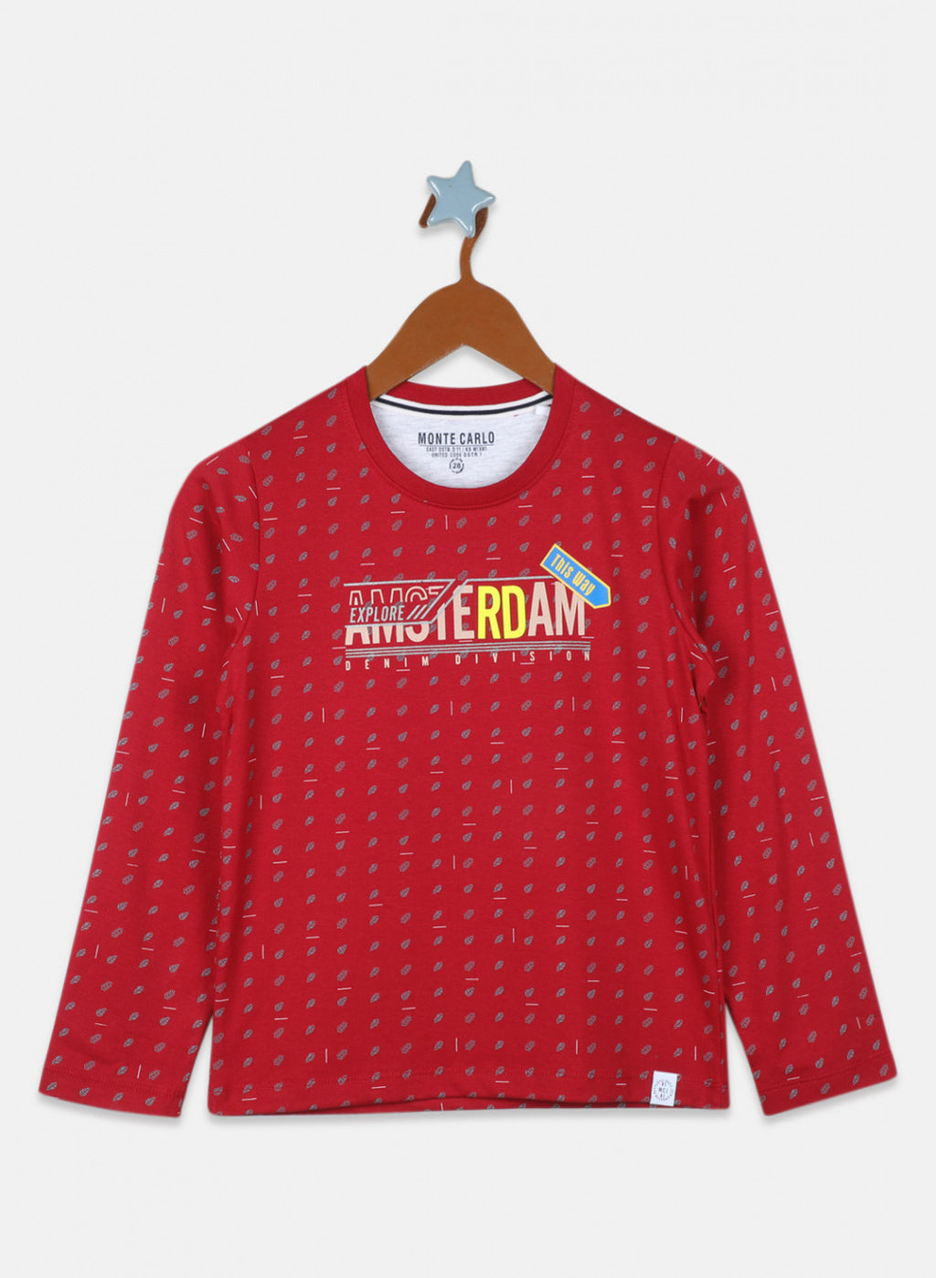Boys Maroon Printed T-Shirt