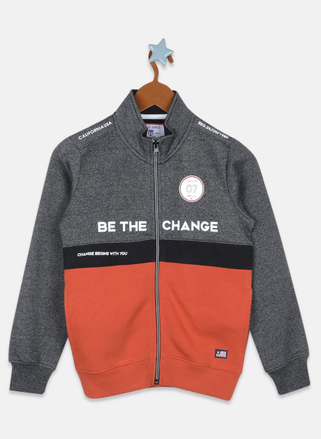 Boys Grey & Orange Printed Sweatshirt
