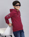 Boys Maroon Printed Hooded Full Sleeve Sweatshirt